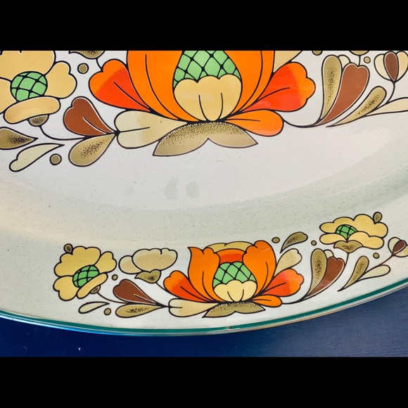 Vintage 70s Enamelware Floral Serving Dish Dinner Party Autumn Fall Platter - Picture 4 of 5